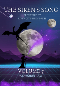 Siren's Song volume 5 magazine cover with a falling star and a dragon flying over 2 moons.